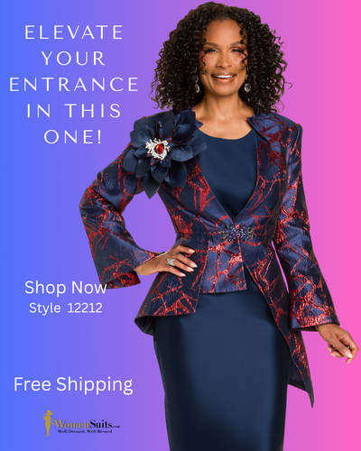 Bold Beauty: Navy Suit with Dramatic Floral Accent