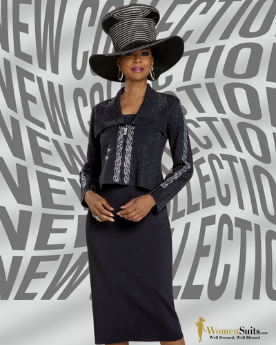 Bold in Black & Silver: Couture Knit Suit with Statement Hat 🖤✨