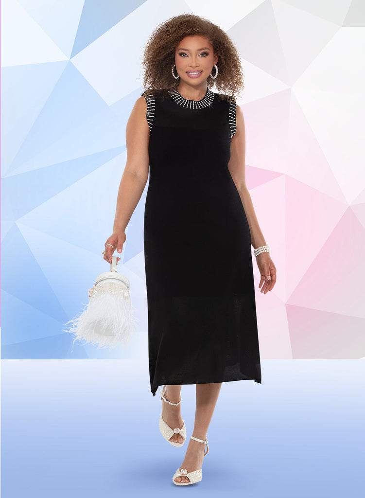 Donna Vinci Knits Knit Dress with Rhinestone Trim – Style 13446 8 / Black