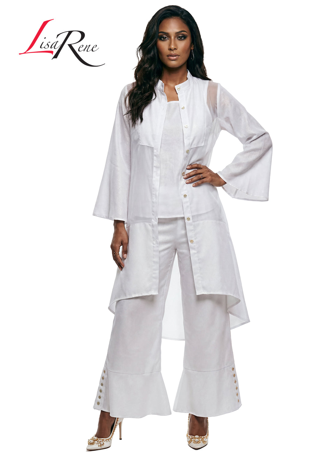 Lisa Rene' , 3Pc. Jacket, Cami & Pant Set, Linen/Viscose & Organza