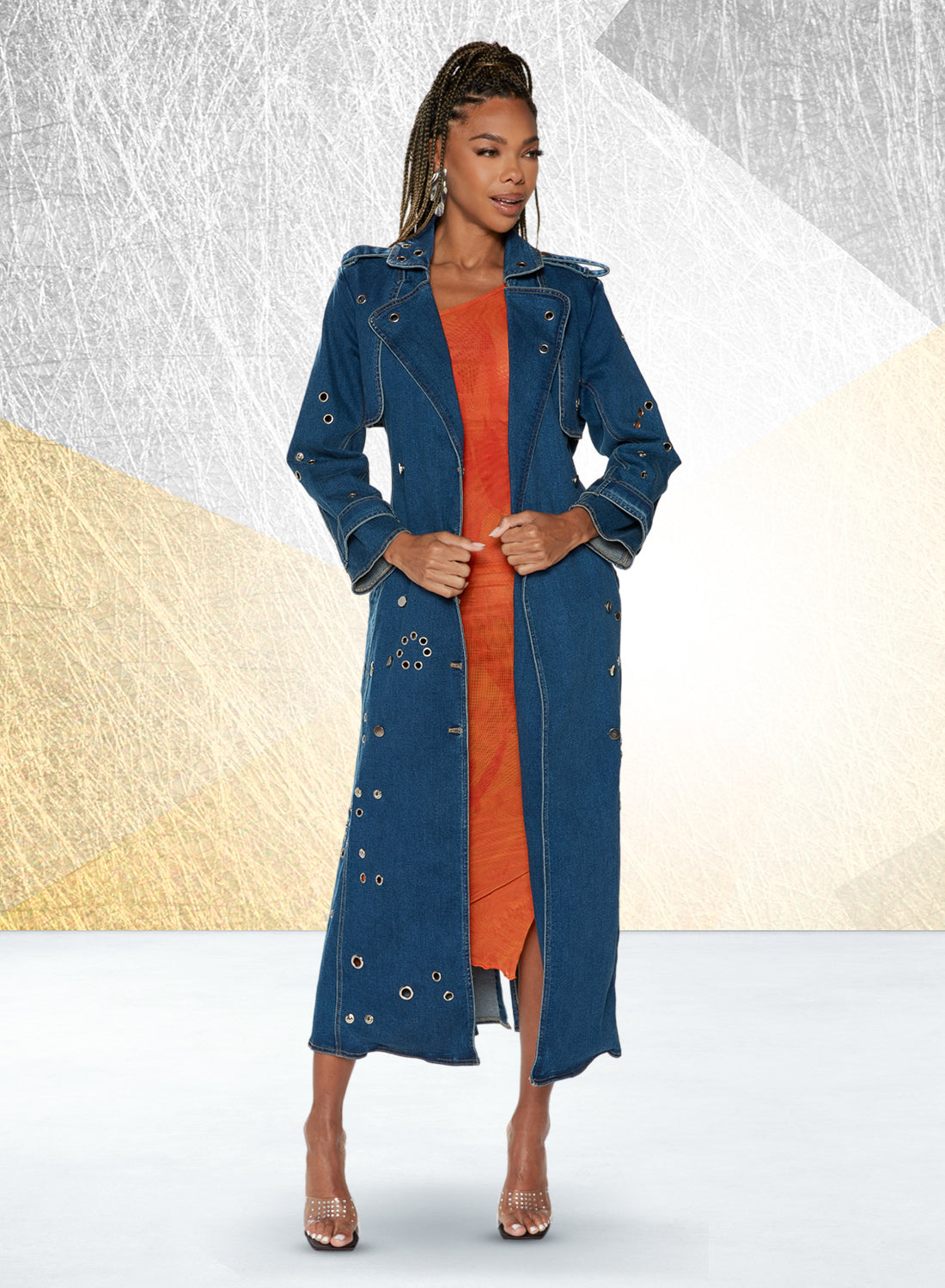 rhinestone denim dress Denim Dress Coat In Blue